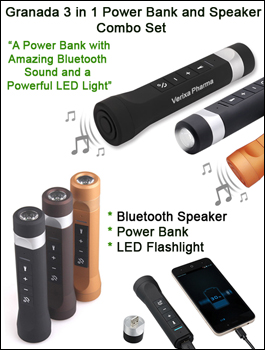 Granada 3 in 1 Power Bank and BT Speaker Combo with a Powerful LED Flash light 
